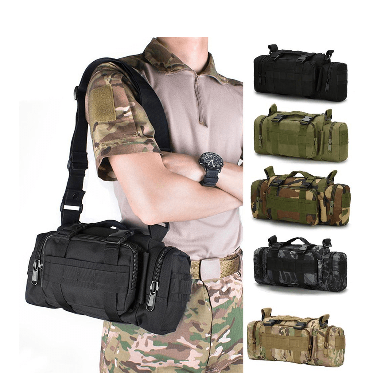 [Tactical Multi Tool Waist Pack] Tactical Multi-Tool Waist Pack - Black, Zippered, Durable Polyamide Fabric, Ideal for Cycling, Hiking, and Outdoor Activities, Outdoor Gear | Zippered Waist Pack | Adjustable Strap, Utility Wa