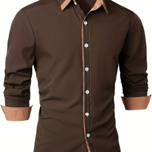 Men's Statement Trim Casual Trim Contrast Color Long Sleeve Shirt